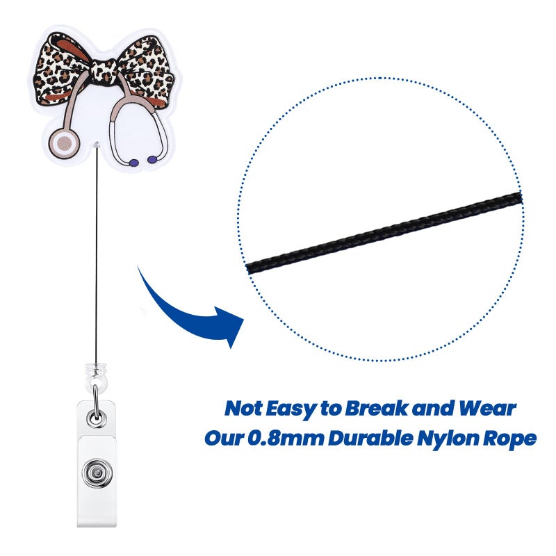 BVIIE Leopard Bow Stethoscope Badge Reel  Cute Retractable Id Card Badge Holder  Name Tag Work Badge Clip For Icu Nicu Rn Lpn Cna Ma Er Cardiology Night Shift Nurse Nursing Student Or Gi Doctor  Nurse Gifts - Image 5