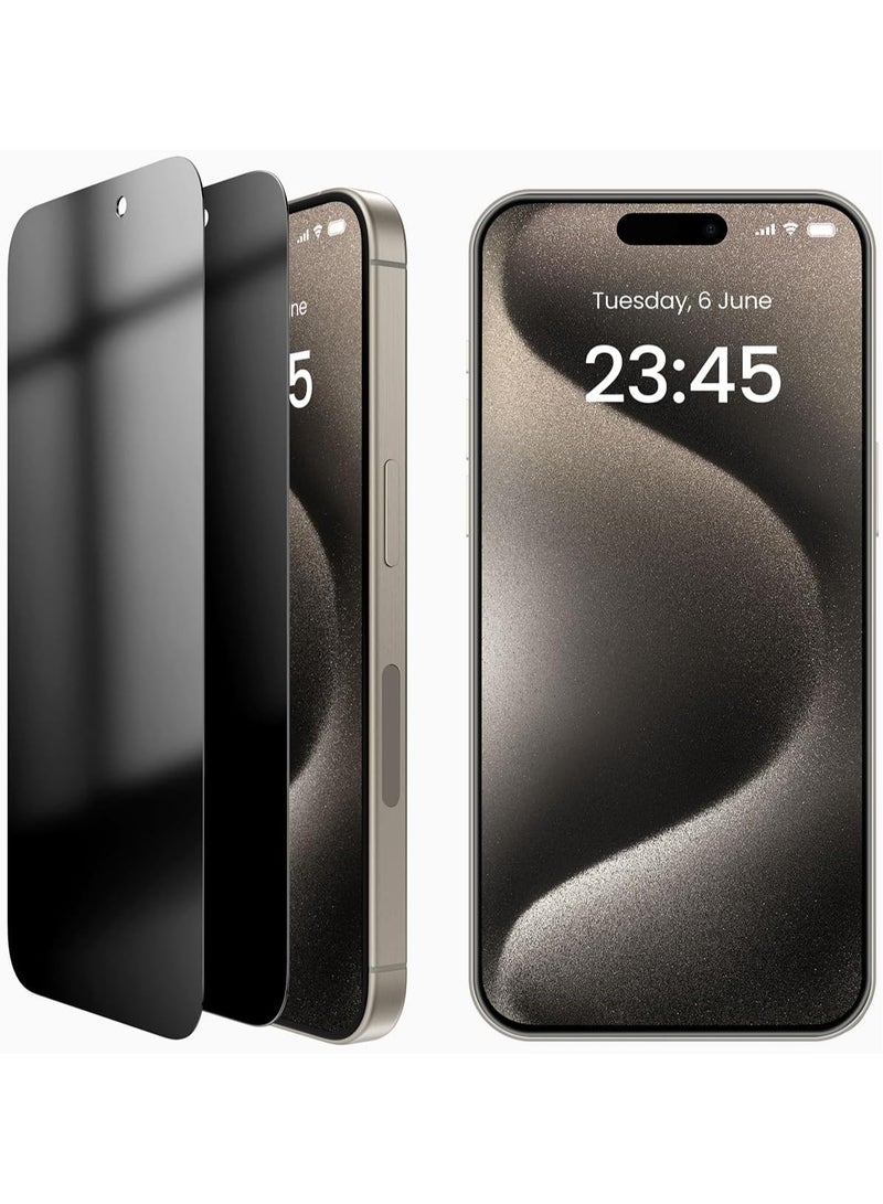 ترينفي واقي شاشة 9H للخصوصية لهاتف iPhone 15 Pro Max مقاس 6.7 بوصة، مضاد للتجسس، مضاد للتلصص، جراب زجاجي مقوى كامل الشاشة مع مناديل سهلة التركيب (عبوة من قطعتين) - Image 1