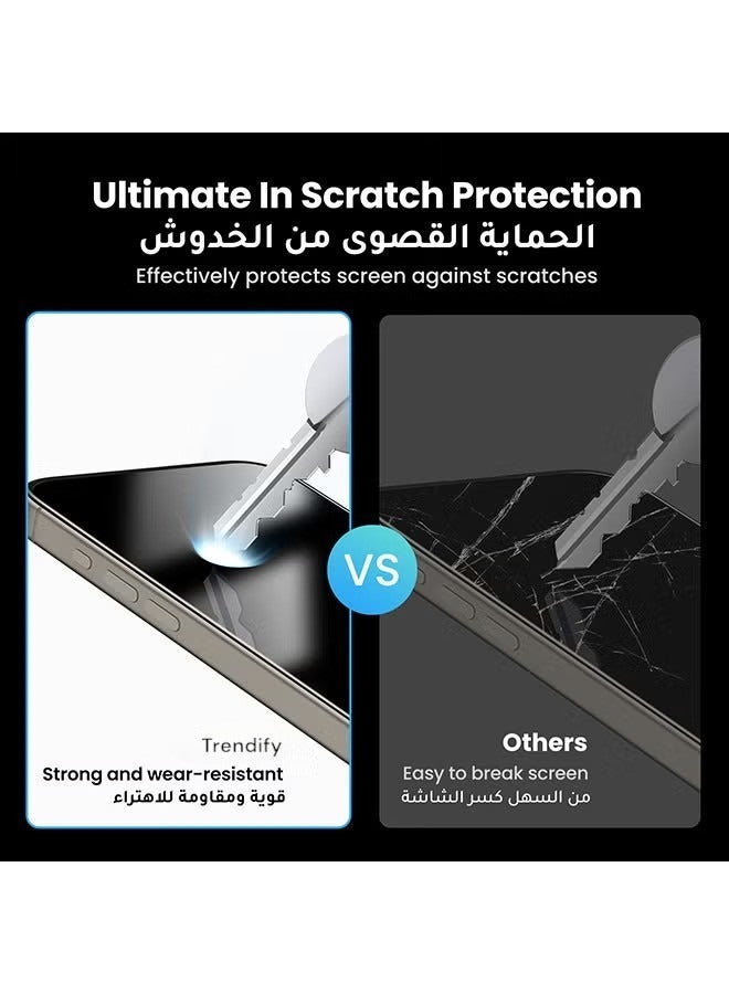 ترينفي واقي شاشة 9H للخصوصية لهاتف iPhone 15 Pro Max مقاس 6.7 بوصة، مضاد للتجسس، مضاد للتلصص، جراب زجاجي مقوى كامل الشاشة مع مناديل سهلة التركيب (عبوة من قطعتين) - Image 5