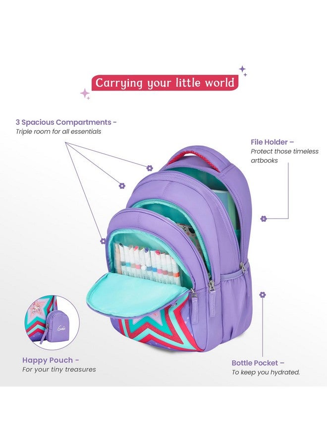 Genie حقيبة ظهر جيني بوبستار للفتيات | 15 إنش - 20 لتر مع ثلاثة أقسام، جيوب جانبية وخفة الوزن مع أكتاف مبطنة | الأفضل للكتب، القرطاسية، صندوق الغداء والضروريات - لافندر، لافندر - Image 2