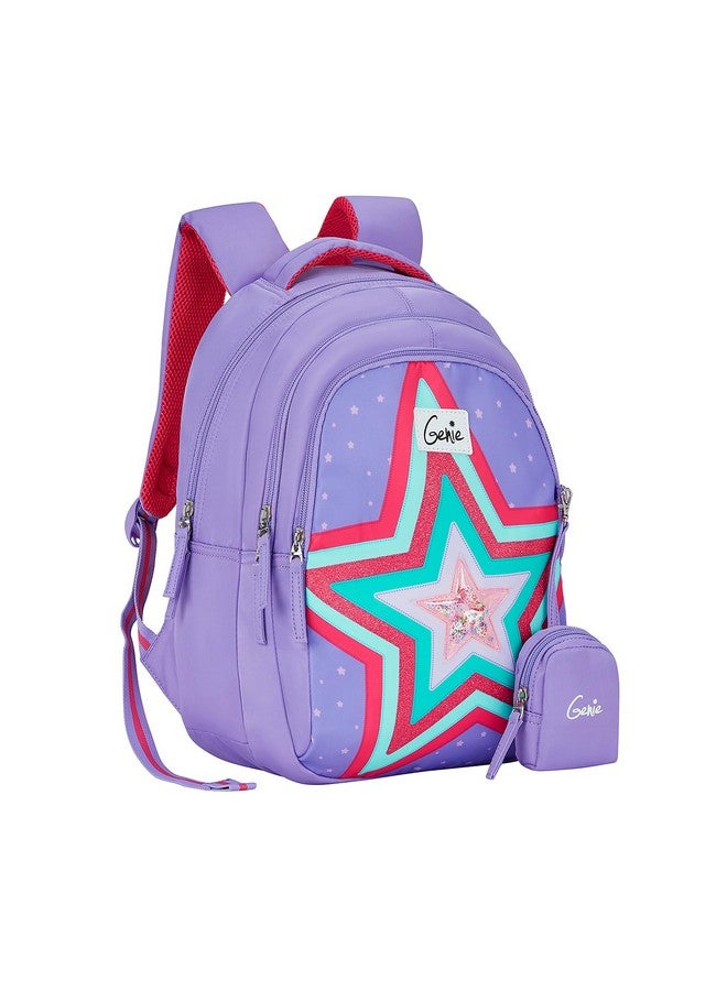 Genie حقيبة ظهر جيني بوبستار للفتيات | 15 إنش - 20 لتر مع ثلاثة أقسام، جيوب جانبية وخفة الوزن مع أكتاف مبطنة | الأفضل للكتب، القرطاسية، صندوق الغداء والضروريات - لافندر، لافندر - Image 1