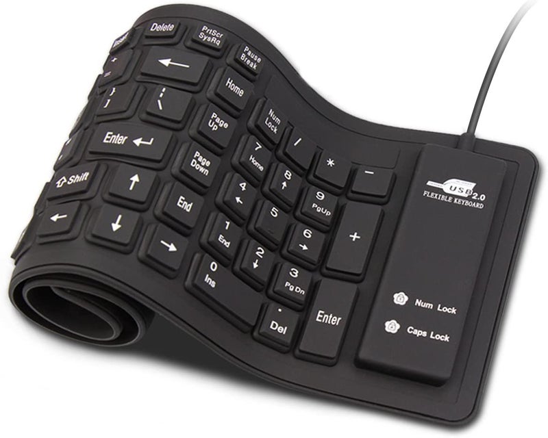 sungwoo Foldable Silicone Keyboard USB Wired Waterproof Rollup Keyboard for PC Notebook Laptop (All Black) - Image 1