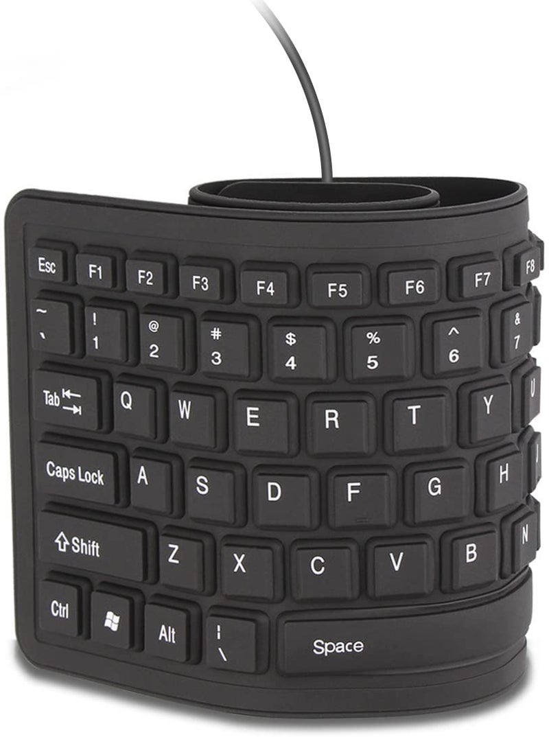 sungwoo Foldable Silicone Keyboard USB Wired Waterproof Rollup Keyboard for PC Notebook Laptop (All Black) - Image 2