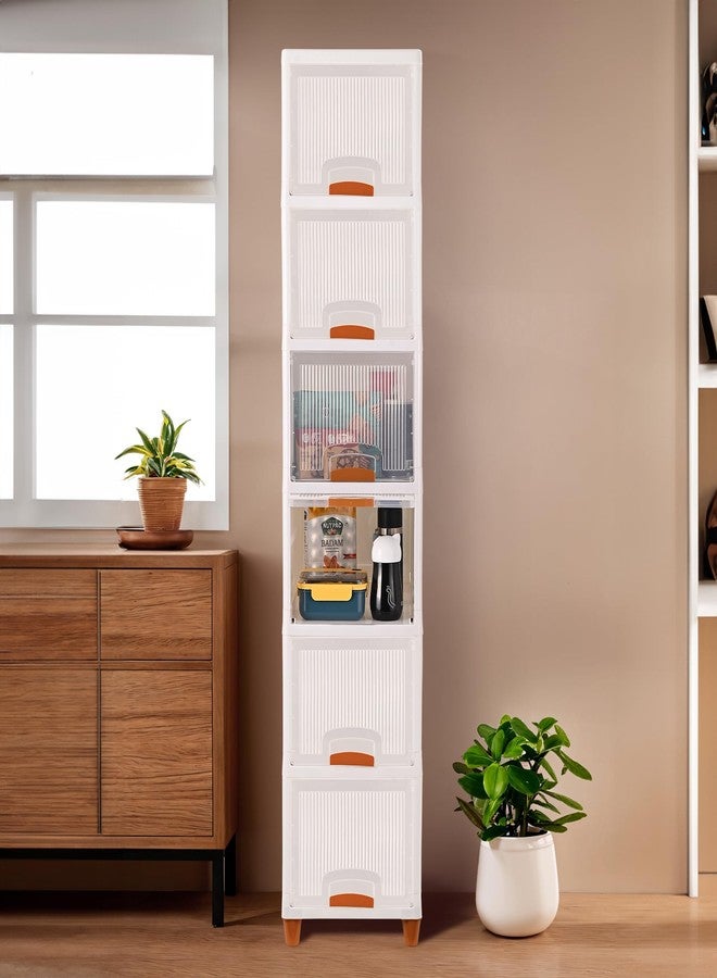 YASONIC 𝟲 𝗧𝗶𝗲𝗿 Foldable Plastic Rack for Storage/Kitchen Cupboard/Versatile and Sturdy Wardrobe for Clothes/Multipurpose Storage Organizer/Closet for Bedroom/Living Room/Laundry Room (Off White) - Image 1