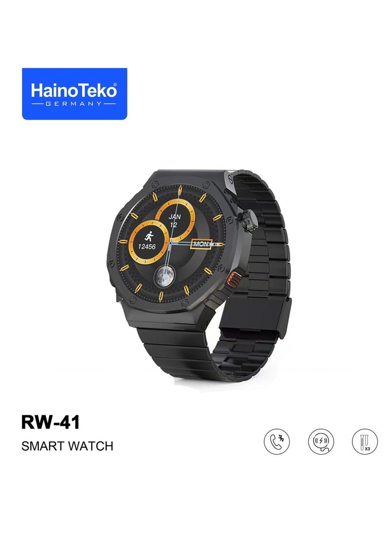 Haino Teko Haino Teko Germany RW41 Round Shape AMOLED Display Smart Watch With 3 Pair Straps and Wireless Charger For Men's and Boys Black  - Image 3