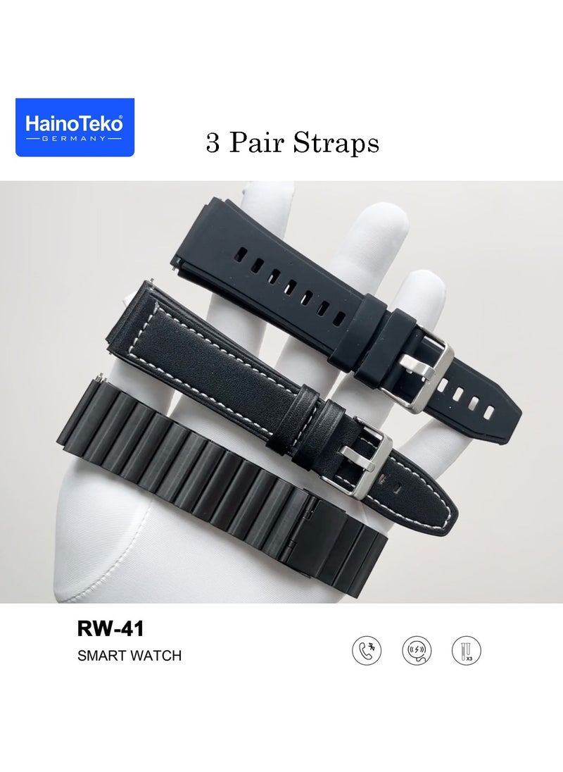 Haino Teko Haino Teko Germany RW41 Round Shape AMOLED Display Smart Watch With 3 Pair Straps and Wireless Charger For Men's and Boys Black  - Image 2