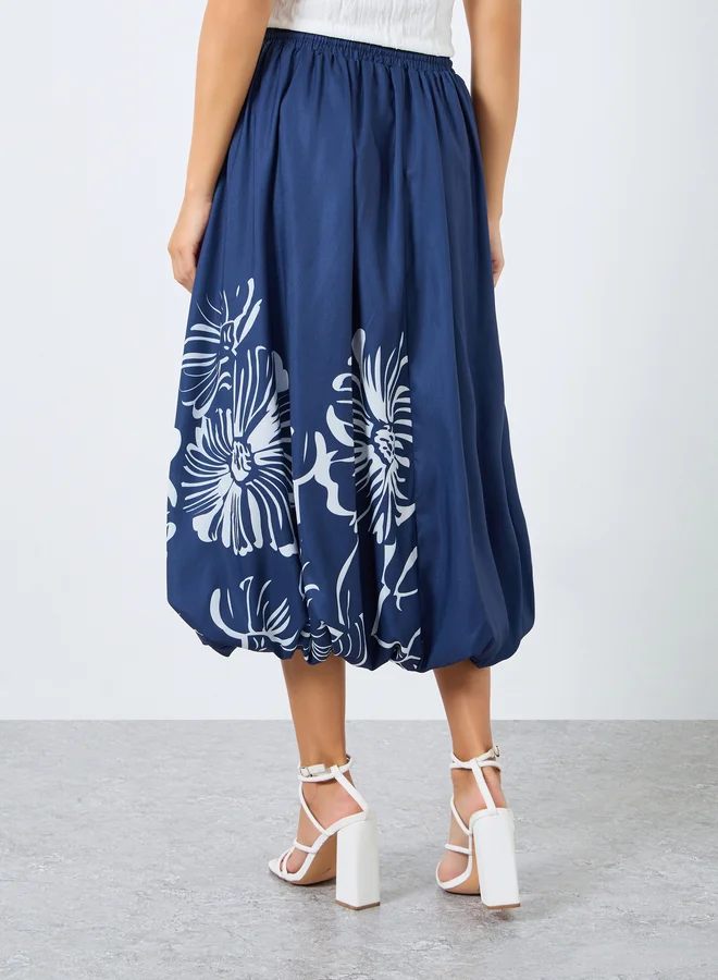 Styli Styli Women Blue Floral Balloon Fit Skirt