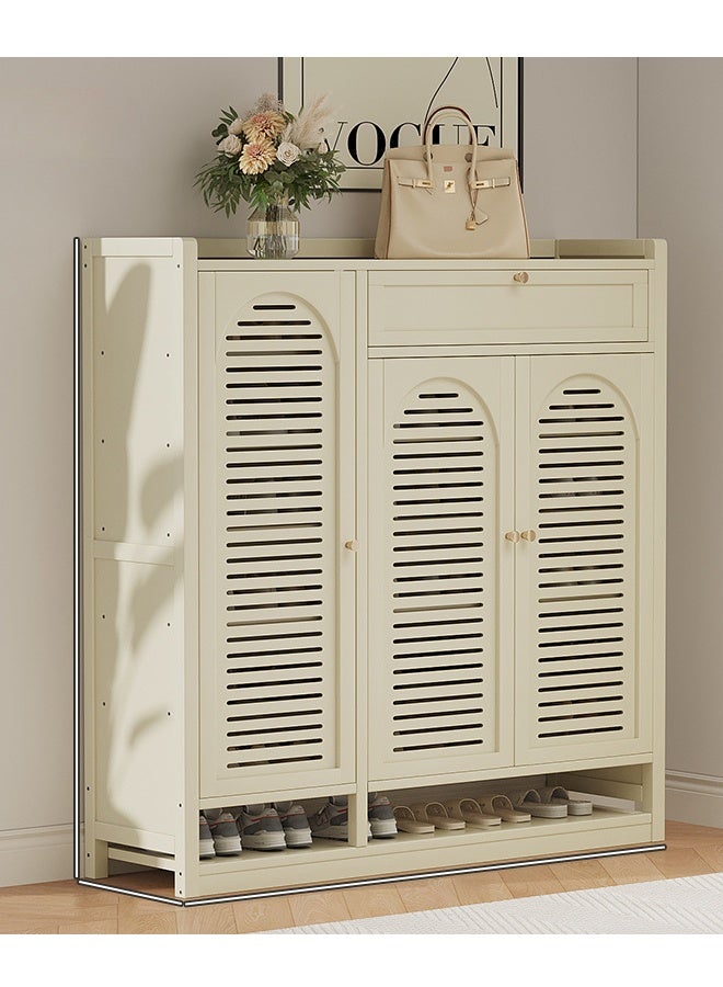 NKX Shoe Cabinet Milky White Entryway with Three Doors and Eight Layers With Drawer 110*32*88cm - Image 1