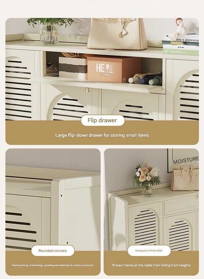 NKX Shoe Cabinet Milky White Entryway with Three Doors and Eight Layers With Drawer 110*32*88cm - Image 5