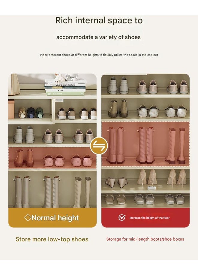 NKX Shoe Cabinet Milky White Entryway with Three Doors and Eight Layers With Drawer 110*32*88cm - Image 3