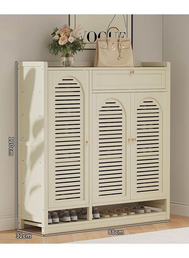 NKX Shoe Cabinet Milky White Entryway with Three Doors and Eight Layers With Drawer 110*32*88cm - Image 2