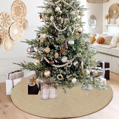 tiosggd Spring Summer Burlap Tree Skirt, 48 Inches Large Jute Linen Mother's Day Tree Decorations Ornaments, Fall Tree Mats, Farmhouse Rustic Countryside Thanksgiving Day Neutral Tree Decor - Image 5