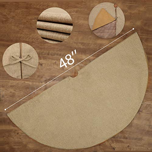 tiosggd Spring Summer Burlap Tree Skirt, 48 Inches Large Jute Linen Mother's Day Tree Decorations Ornaments, Fall Tree Mats, Farmhouse Rustic Countryside Thanksgiving Day Neutral Tree Decor - Image 4
