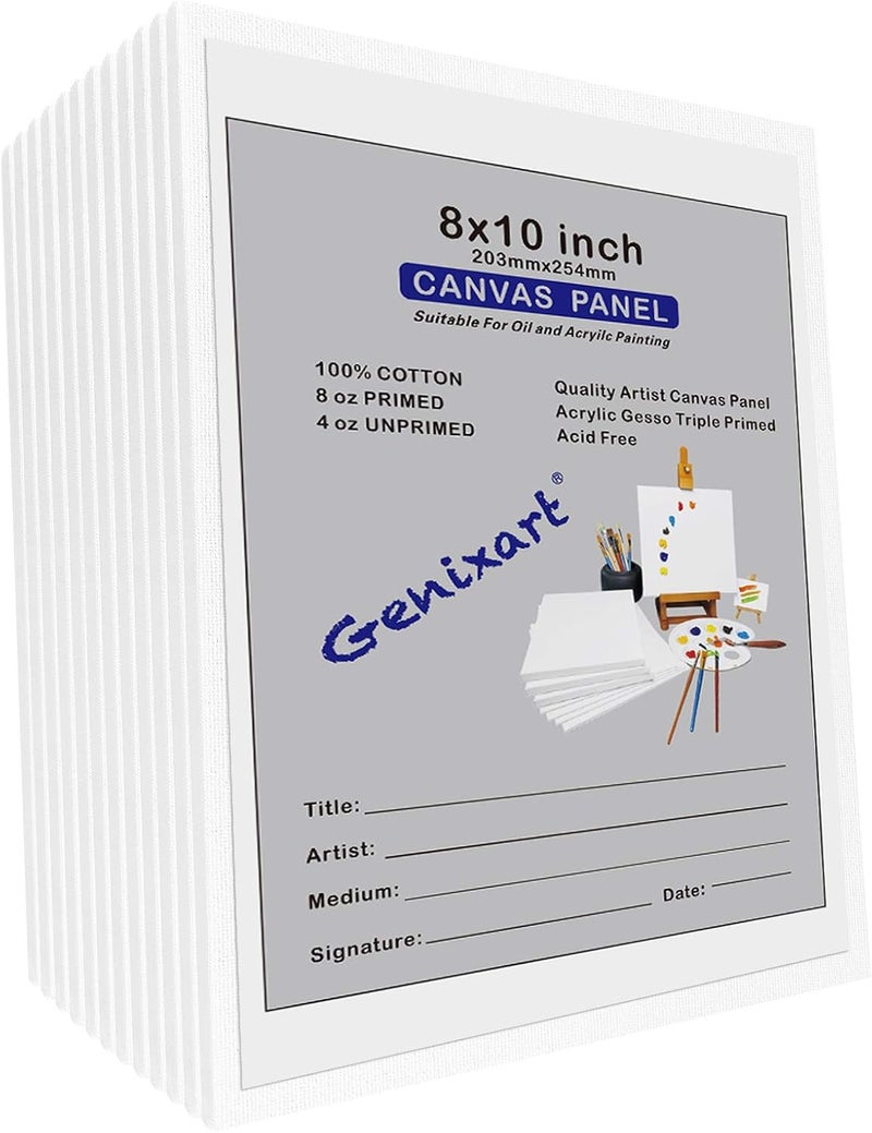 Genixart White Blank Canvas Panels, Primed Professional Artist Canvases Boards for Acrylics & Oils Painting (20x25cm / 8"x10" -6pcs) - Image 4