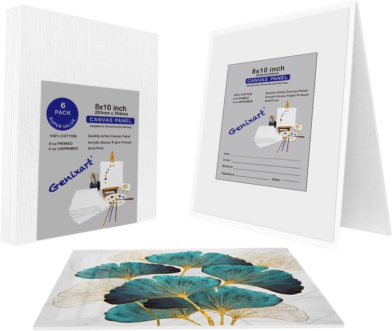 Genixart White Blank Canvas Panels, Primed Professional Artist Canvases Boards for Acrylics & Oils Painting (20x25cm / 8"x10" -6pcs) - Image 1