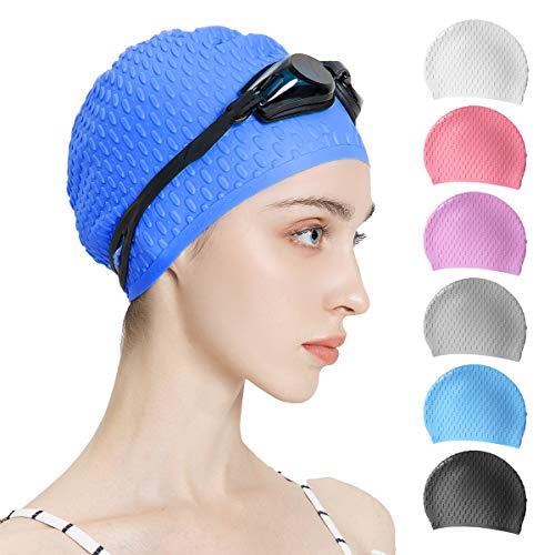 Tripsky Silicone Swim Cap,Comfortable Bathing Cap Ideal for Curly Short Medium Long Hair, Swimming Cap for Women and Men, Shower Caps Keep Hairstyle Unchanged (Dark Blue) - Image 1