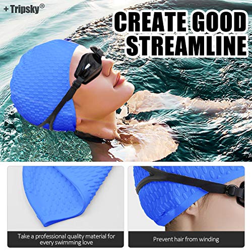 Tripsky Silicone Swim Cap,Comfortable Bathing Cap Ideal for Curly Short Medium Long Hair, Swimming Cap for Women and Men, Shower Caps Keep Hairstyle Unchanged (Dark Blue) - Image 5