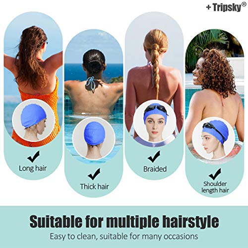 Tripsky Silicone Swim Cap,Comfortable Bathing Cap Ideal for Curly Short Medium Long Hair, Swimming Cap for Women and Men, Shower Caps Keep Hairstyle Unchanged (Dark Blue) - Image 4