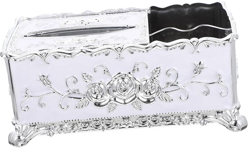 غطاء صندوق المناديل الأبيض مع حجرة تخزين لغرفة المعيشة والمكتب - Image 1