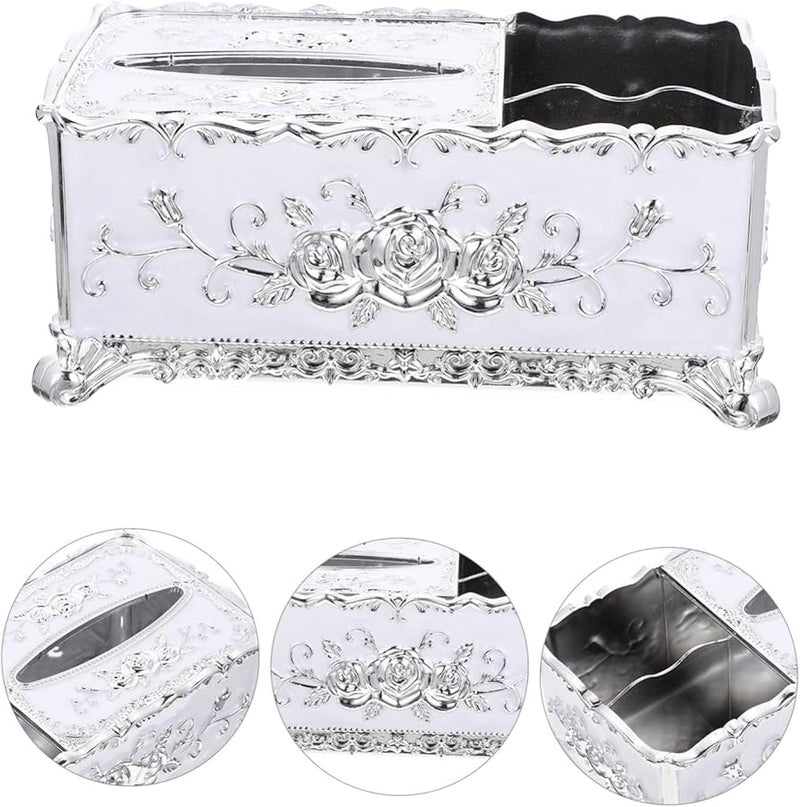 غطاء صندوق المناديل الأبيض مع حجرة تخزين لغرفة المعيشة والمكتب - Image 5