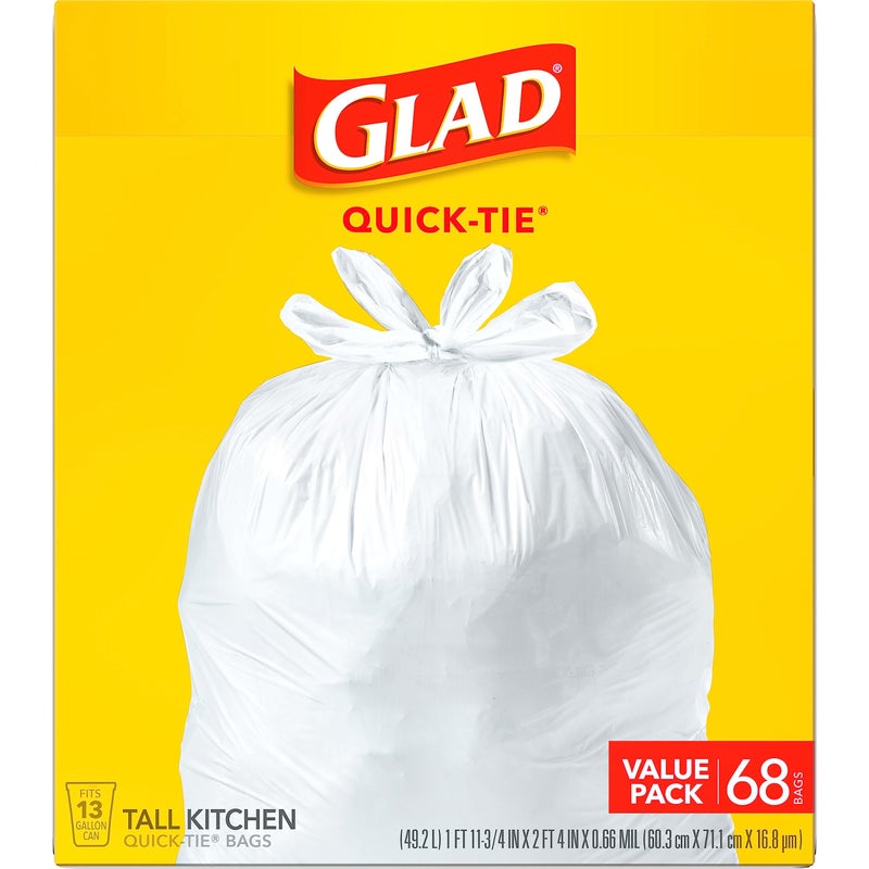 Glad Tall Kitchen Trash Bags 13 Gallon, Unscented Garbage Bags, Quick-Tie, 68 Count - Image 5