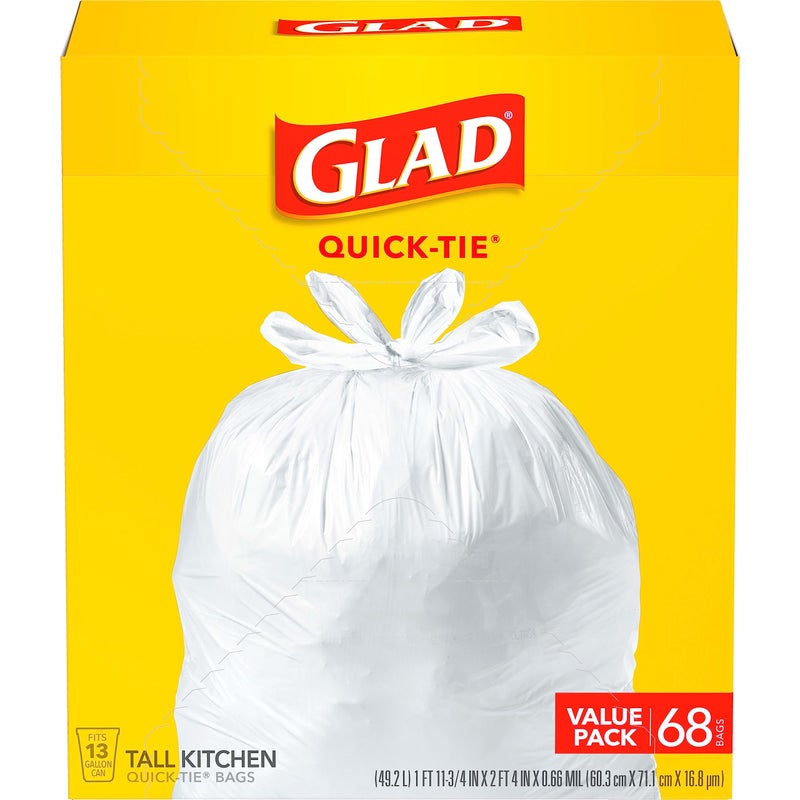 Glad Tall Kitchen Trash Bags 13 Gallon, Unscented Garbage Bags, Quick-Tie, 68 Count - Image 4