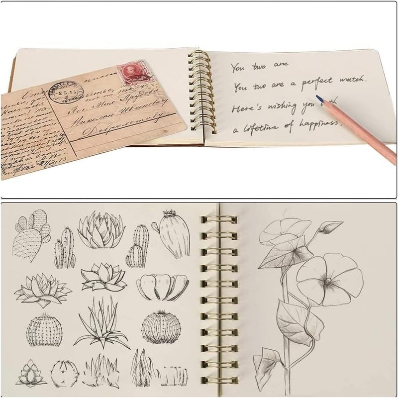 Arabest A6 Kraft Cover Notebook, 7 Pack Blank loose leaf sketch book, student draft book, coil notebook, Starter Sketch Painting Book, 60 Sheets - Image 2