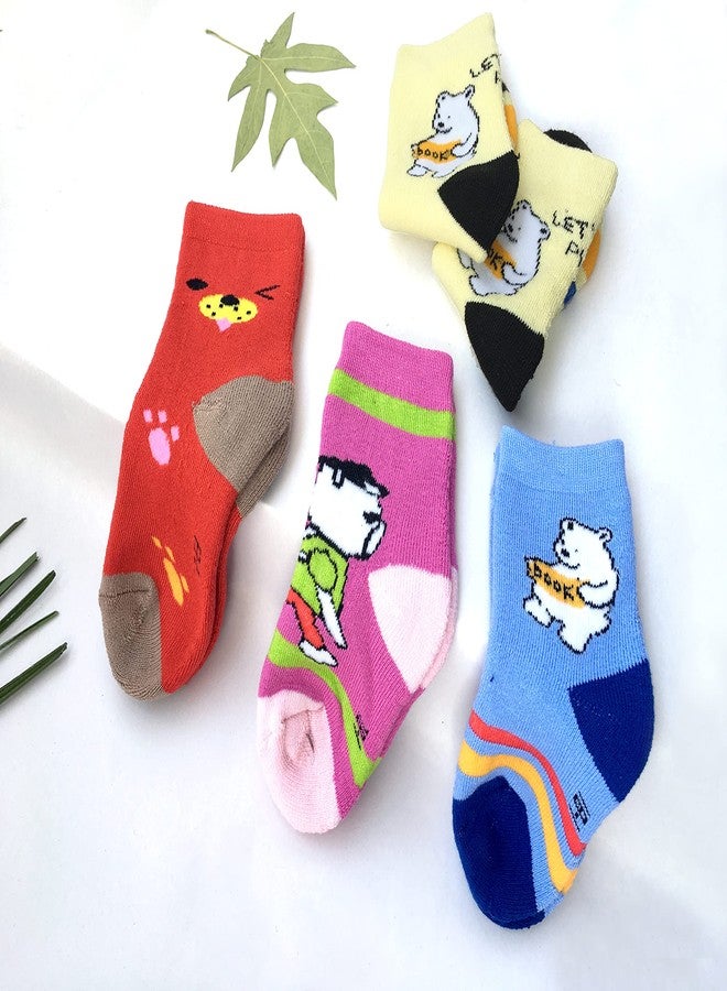 CLUZE Winter Warm Socks for Kids Toddlers Boys Girls Thick Thermal Woolen Socks Terry Lined Cozy Ankle Socks for Children (Pack of 4 Pairs) (3-5 Years) - Image 3