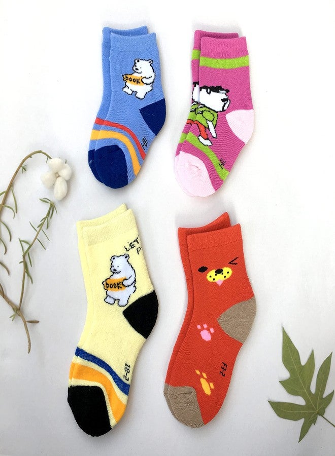 CLUZE Winter Warm Socks for Kids Toddlers Boys Girls Thick Thermal Woolen Socks Terry Lined Cozy Ankle Socks for Children (Pack of 4 Pairs) (3-5 Years) - Image 4