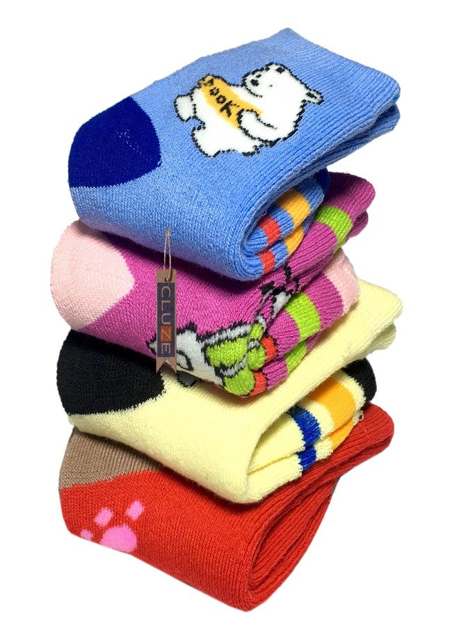 CLUZE Winter Warm Socks for Kids Toddlers Boys Girls Thick Thermal Woolen Socks Terry Lined Cozy Ankle Socks for Children (Pack of 4 Pairs) (3-5 Years) - Image 1