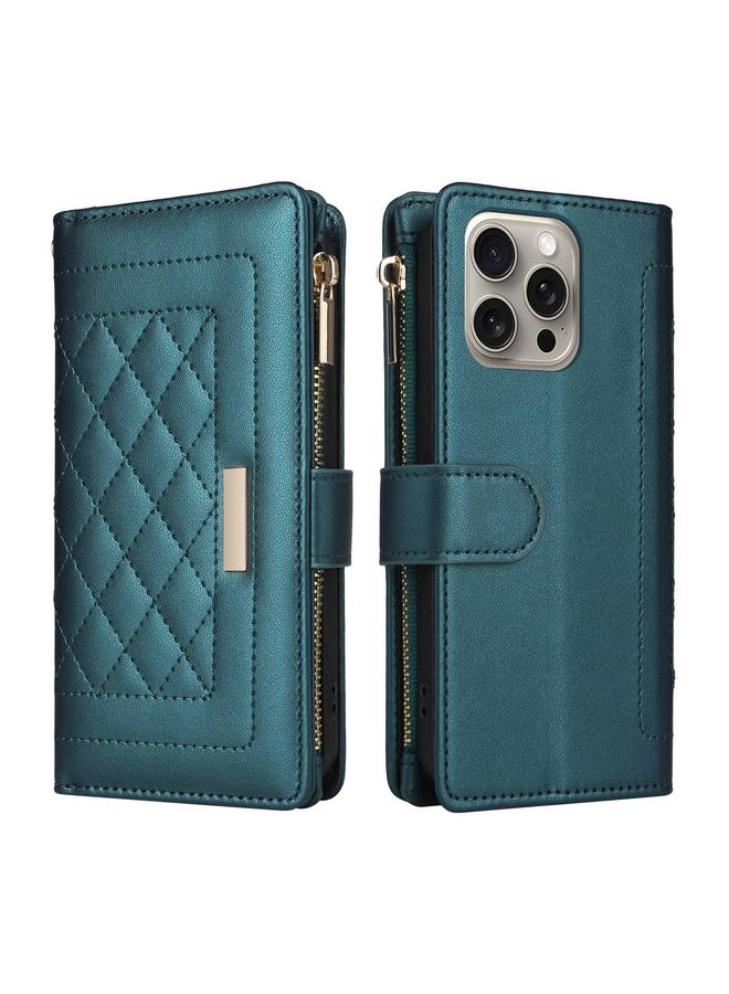 اس-توب جراب هاتف iPhone 15 Pro Crossbody بسحاب ومحفظة من الجلد على شكل معين - Image 3