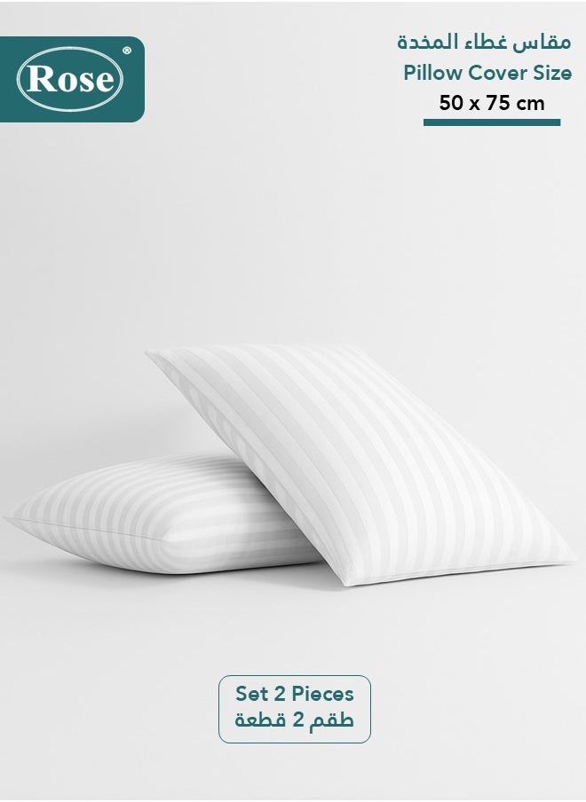 Rose Rose Luxurious Stripe Pillow Covers Set with Envelop Closure Design, Pillowcases 2-Pieces Set, Soft & Cozy Microfiber Breathable and Cooling, Standard Size 50×75 cm, White  - Image 1