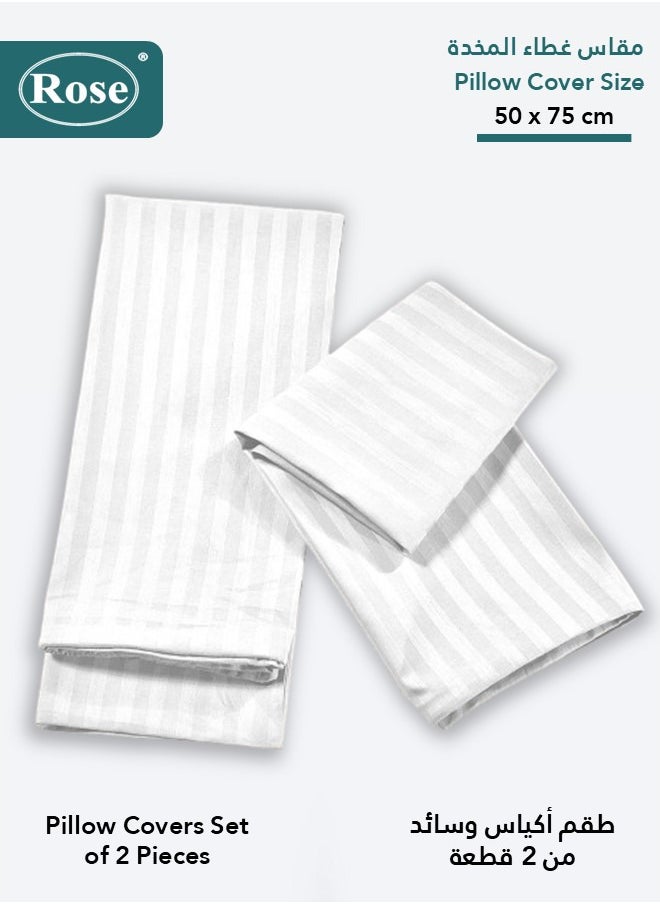 Rose Rose Luxurious Stripe Pillow Covers Set with Envelop Closure Design, Pillowcases 2-Pieces Set, Soft & Cozy Microfiber Breathable and Cooling, Standard Size 50×75 cm, White  - Image 2