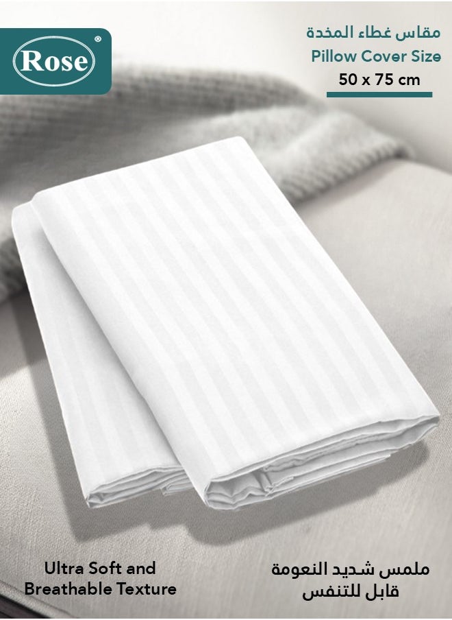 Rose Rose Luxurious Stripe Pillow Covers Set with Envelop Closure Design, Pillowcases 2-Pieces Set, Soft & Cozy Microfiber Breathable and Cooling, Standard Size 50×75 cm, White  - Image 3
