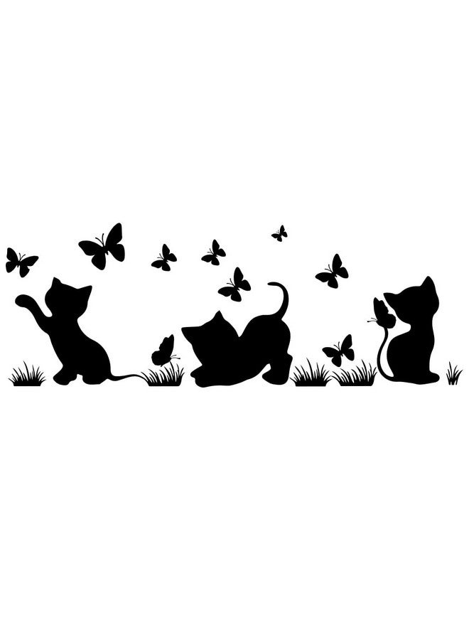 Fencosyn Fun Silhouette Cat Catches Butterfly Kids Baby Room Bedroom Living Room Vinyl Wall Sticker Home Decor - Image 1