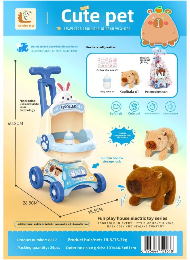 Roco Moe Pet Cart Cat Bunny Dog Electric Walking Simulation Play-house Children's Toys-Color:8817 Rabbit Bottle Trolley (capibala)  - Image 1
