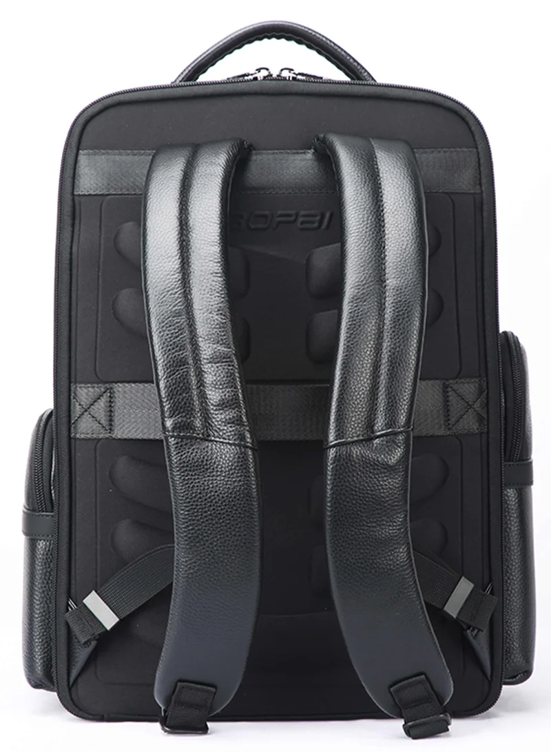 Bopai  Premium Lightweight Laptop Backpack Water Resistant Multifunctional Cowhide Leather Daypack with Built in USB port and 180° Degree Opening Laptop Compartment, BO-BB981A, Black  | Best Price UAE