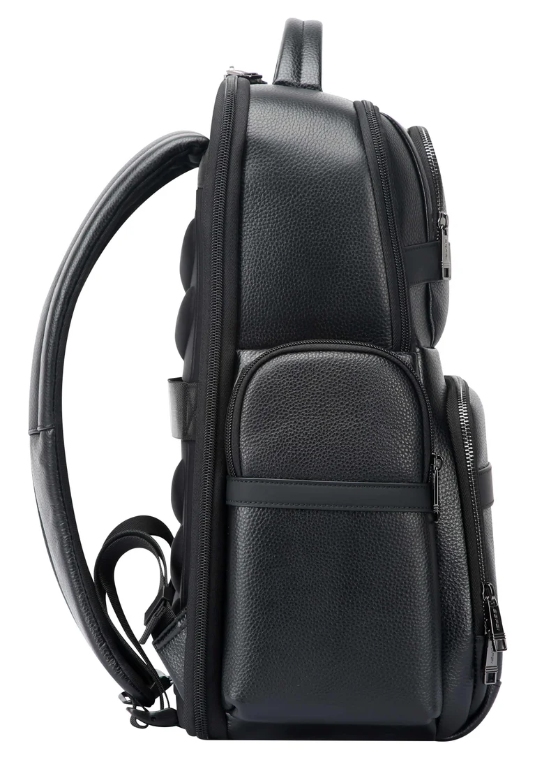 Bopai  Premium Lightweight Laptop Backpack Water Resistant Multifunctional Cowhide Leather Daypack with Built in USB port and 180° Degree Opening Laptop Compartment, BO-BB981A, Black  | Best Price UAE