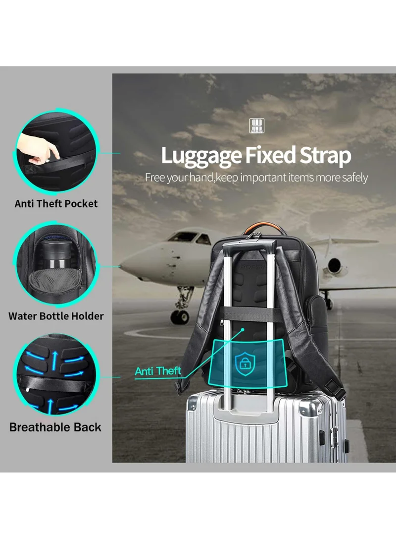 Bopai  Premium Lightweight Laptop Backpack Water Resistant Multifunctional Cowhide Leather Daypack with Built in USB port and 180° Degree Opening Laptop Compartment, BO-BB981A, Black  | Best Price UAE