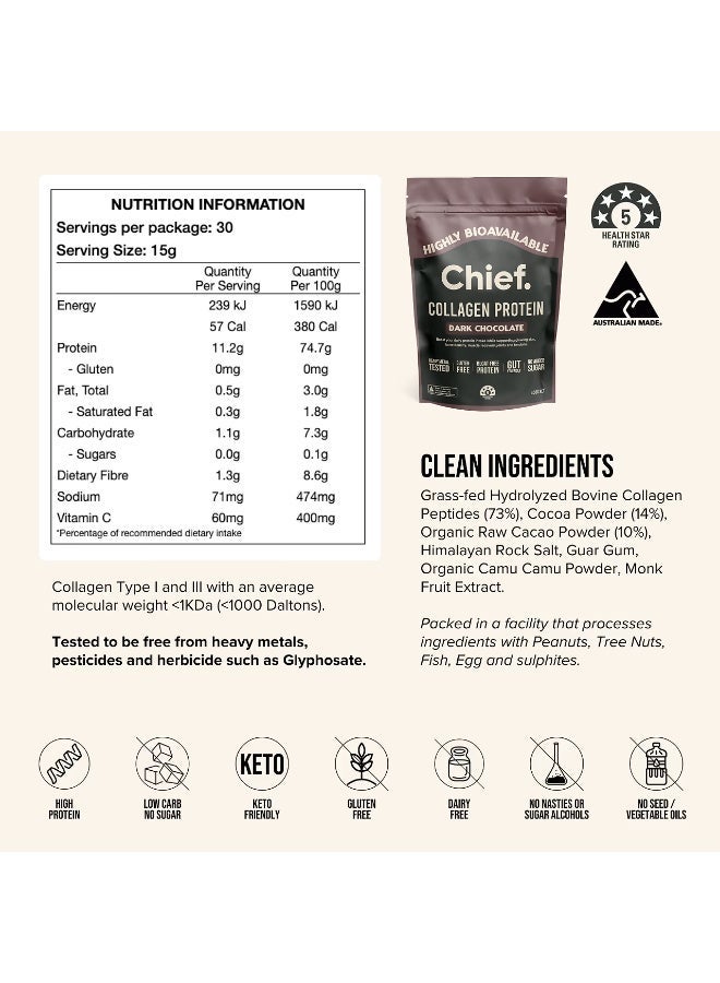 Chief Grass-Fed Collagen Protein Powder – Dark Chocolate, 30 Servings - Image 3