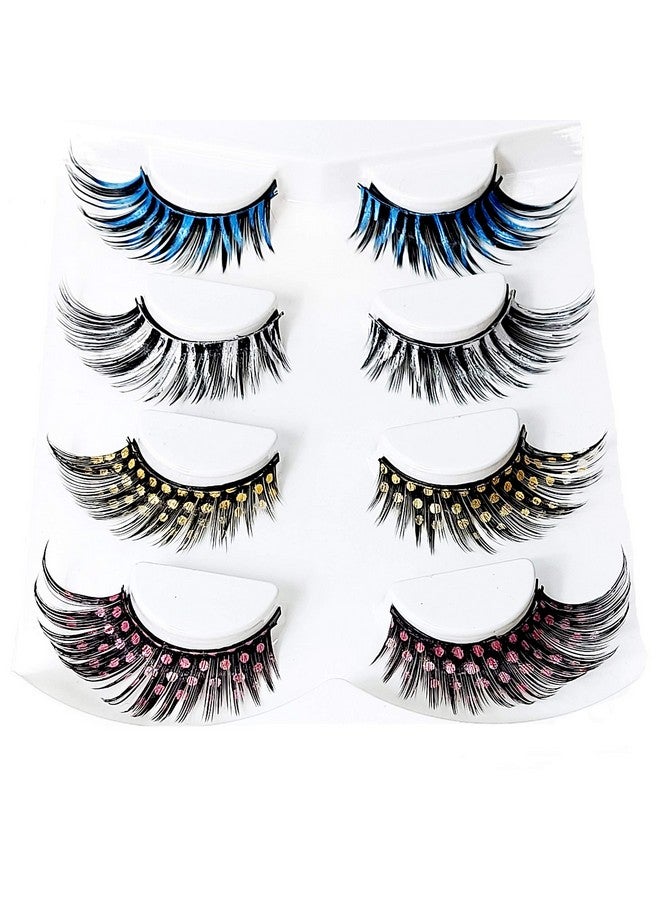 ezolistic Fake Color Magnetic Eyelashes Set (4 Pairs) 3D Looking Reusable Eye Lashes Extension For Halloween And Cosplays Costume Parties Cruelty Free False Eyelashes - Image 1
