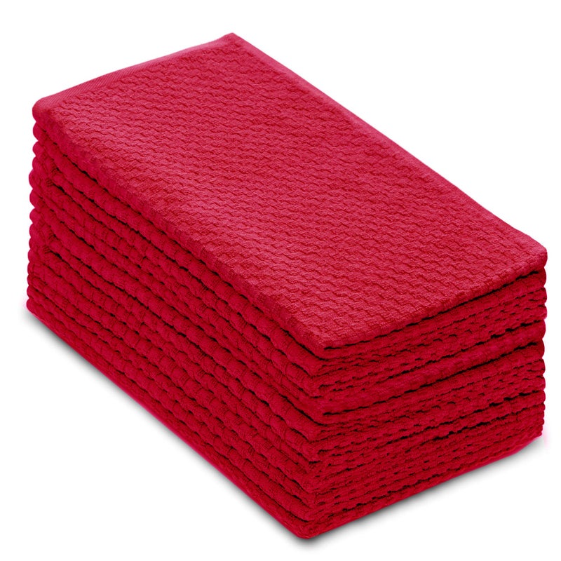 Cotton Craft COTTON CRAFT Amazing Kitchen Towels - Set of 12 Terry Towels - 100% Cotton Euro CafWaffle Weave Dish Towel Set - Soft Absorbent Quick Dry Low Lint Reusable Pantry Bar Cleaning Cloth - 16 x 28 - Red  - Image 1