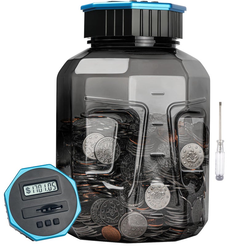 XLarge Piggy Bank for Adults Kids Vcertcpl Digital Coin Counting Bank with LCD Counter 24L Capacity Great Coin Counter Bank Money Counting Jar with Total Amount Displayed Gray2 XLarge