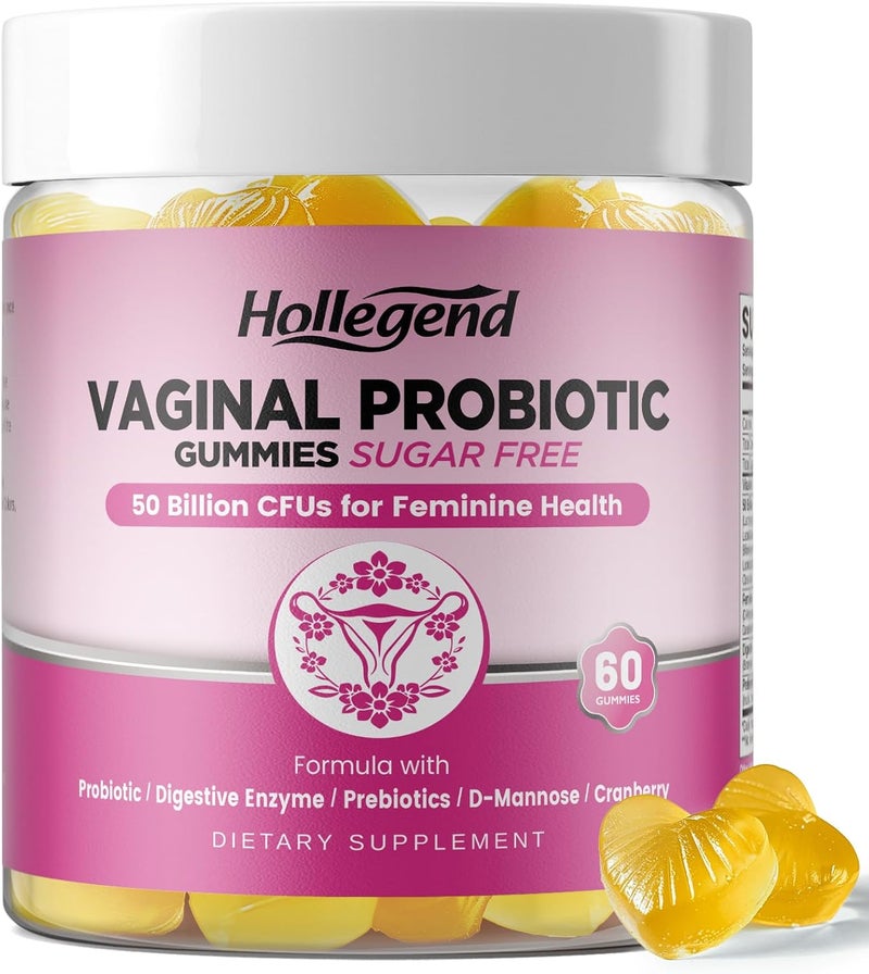 Hollegend Vaginal Probiotics Gummies for Women Balanced pH 50 Billion CFUs for Feminine Vaginal odor  Flora Cranberry DMannose Vitamin C for Yeast Balance  Immune Health Sugar Free Pineapple 60 Chews - Image 1