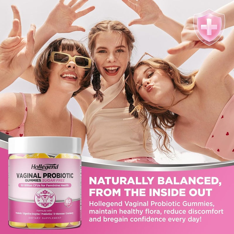 Hollegend Vaginal Probiotics Gummies for Women Balanced pH 50 Billion CFUs for Feminine Vaginal odor  Flora Cranberry DMannose Vitamin C for Yeast Balance  Immune Health Sugar Free Pineapple 60 Chews - Image 5