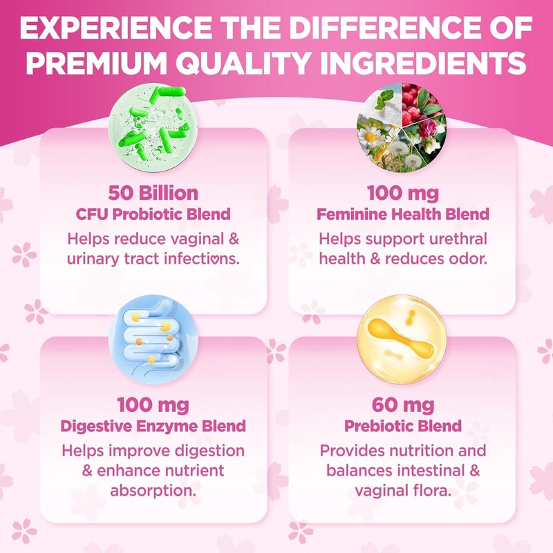 Hollegend Vaginal Probiotics Gummies for Women Balanced pH 50 Billion CFUs for Feminine Vaginal odor  Flora Cranberry DMannose Vitamin C for Yeast Balance  Immune Health Sugar Free Pineapple 60 Chews - Image 3