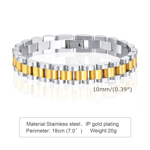 MPRAINBOW سوار سلسلة رابط مطلي بالذهب عيار 18 من MPRAINBOW، سوار صداقه من الفولاذ المقاوم للصدأ مع كريستال، سلاسل أساور ساعة مع أداة ضبط - Image 4