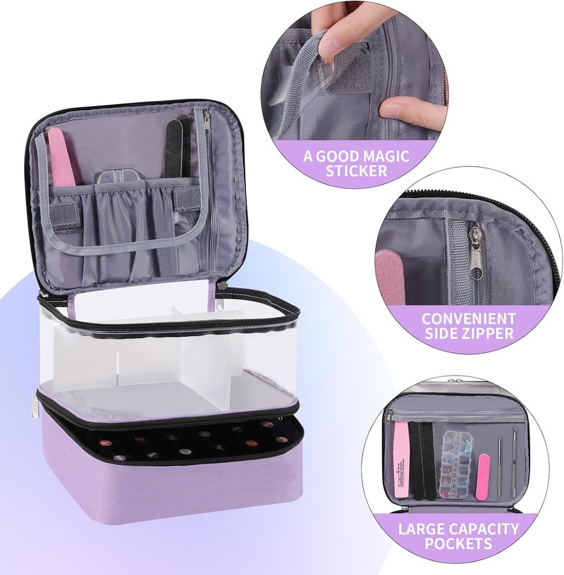 BELOVING Clear Nail Polish Organizer Double layer Nail Polish Holds 30 Bottles and Nail Lamp, Nail Dryer Case Storage Supplies with Adjustable Dividers, Portable Nail Carrying Bag for Nail Tech (Purple) - Image 5