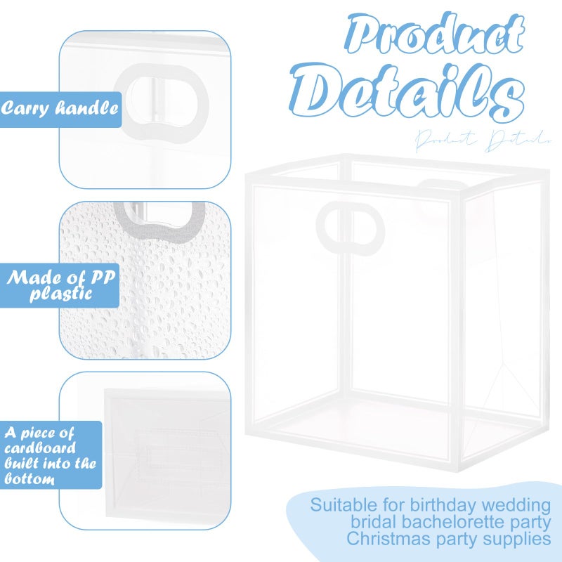 Tenare 12 Pack 4Ã—2.8Ã—4.5 Inch Mini Clear Plastic Gift Bags with Handles Valentines Extra Small Transparent Party Favor Bags Bulk with Ribbon Tissue Paper for Wedding Party Supplies(White) - Image 3