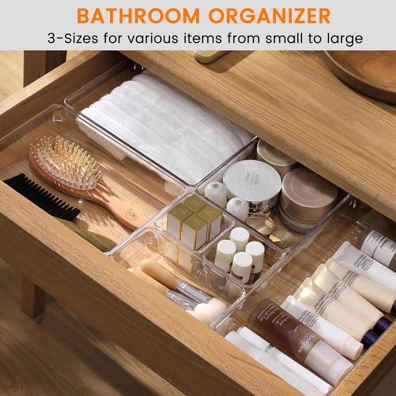Criusia 8 Pack Large Clear Plastic Drawer Organizer Trays 3 Sizes BPAFree Acrylic Bathroom Drawer Organization Storage Bins NonSlip Drawer Dividers for Kitchen Utensils Makeup Office Jewelry - Image 4